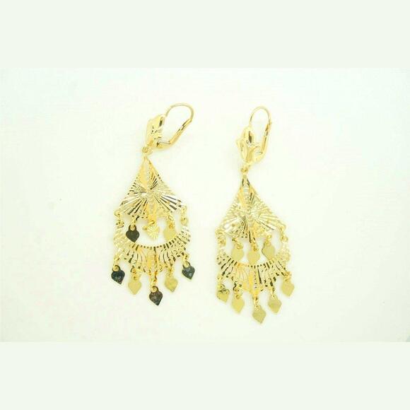 Estate 14k Yellow Gold Diamond Dangle Drop Earrings Gemstone - Picture 1 of 6